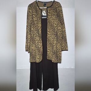 Brand New with Tags Nina Leonard Brown Cheetah Pants Set Size XL